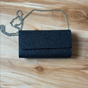 Black Glitter Clutch with Chain Strap